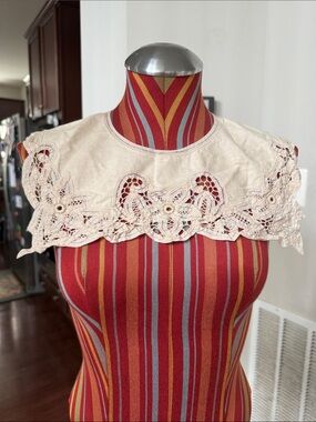 VTG Detachable Square Cut Cutwork Beige Lace Crochet Collar Cottagecore Prairie